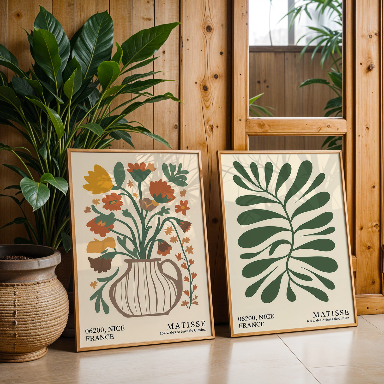 Office Furniture Design - 2pcs Green Bohemian Floral Canvas Wall