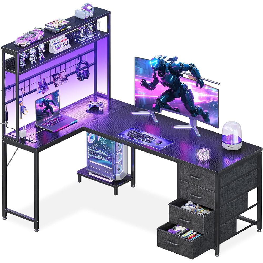Gaming Desk With Hutch - L Shaped Gaming Desk with 4