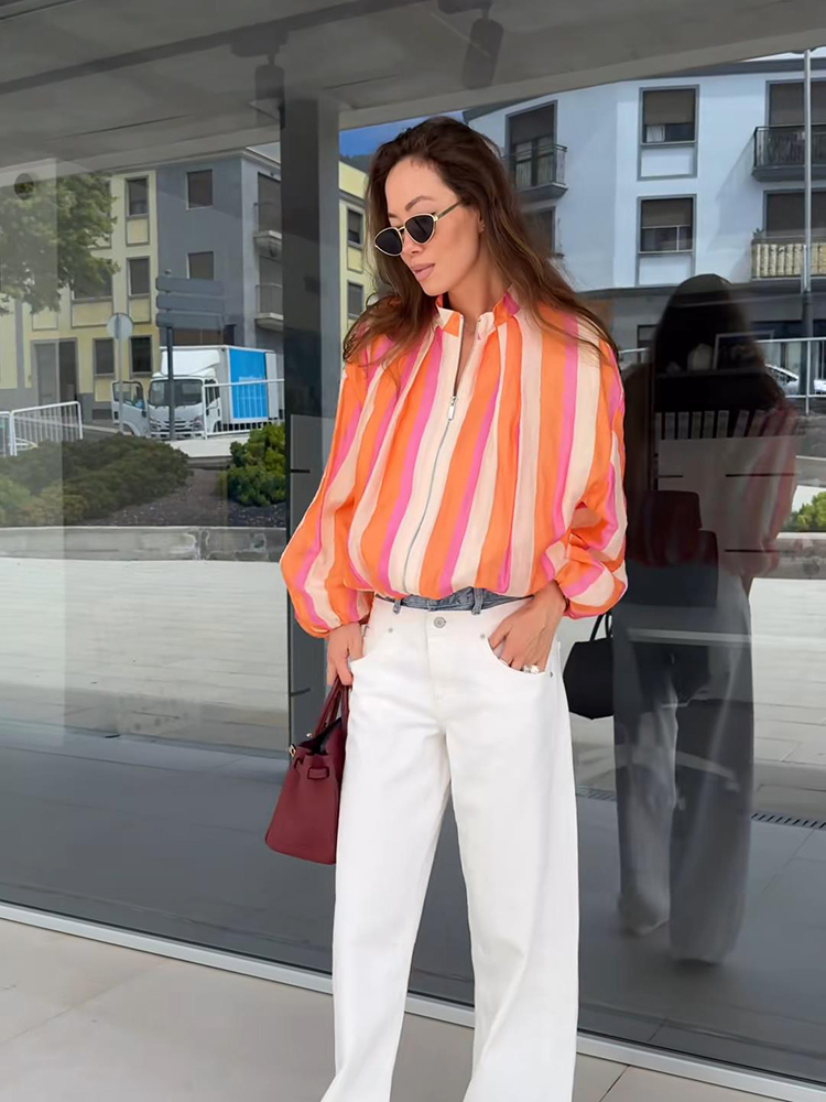 Women‘s Striped Bomber Jacket  - Coat Rack Standing review and price
