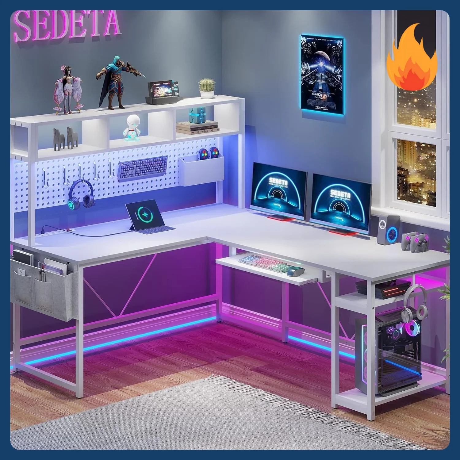 [Limited Time Offer!]White L S - Gaming Desk With Hutch review and price