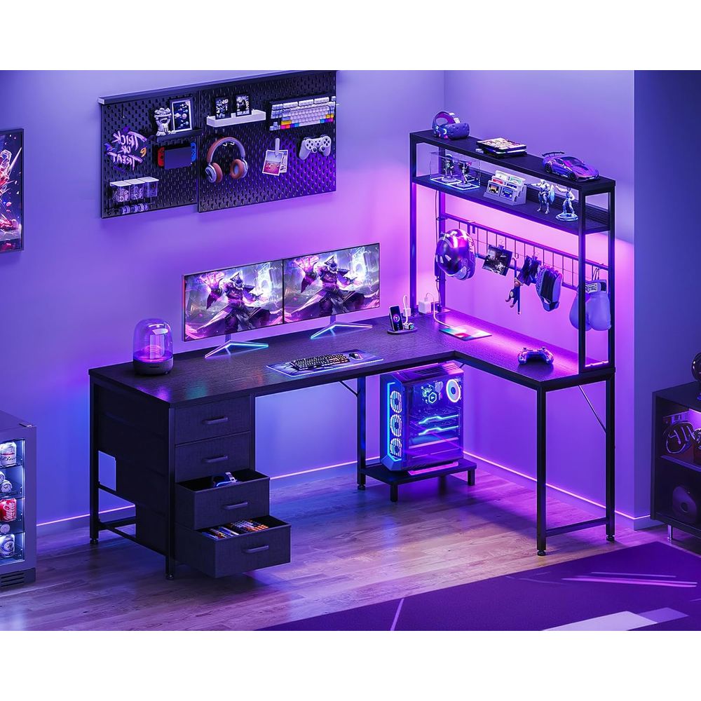 L Shaped Gaming Desk with 4 De - Gaming Desk With Hutch review and price