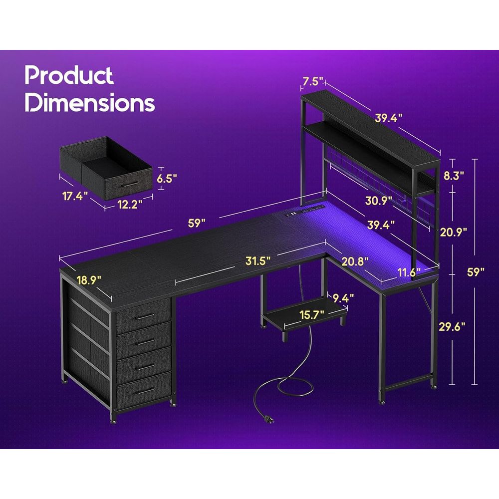 L Shaped Gaming Desk with 4 De - Gaming Desk With Hutch review and price