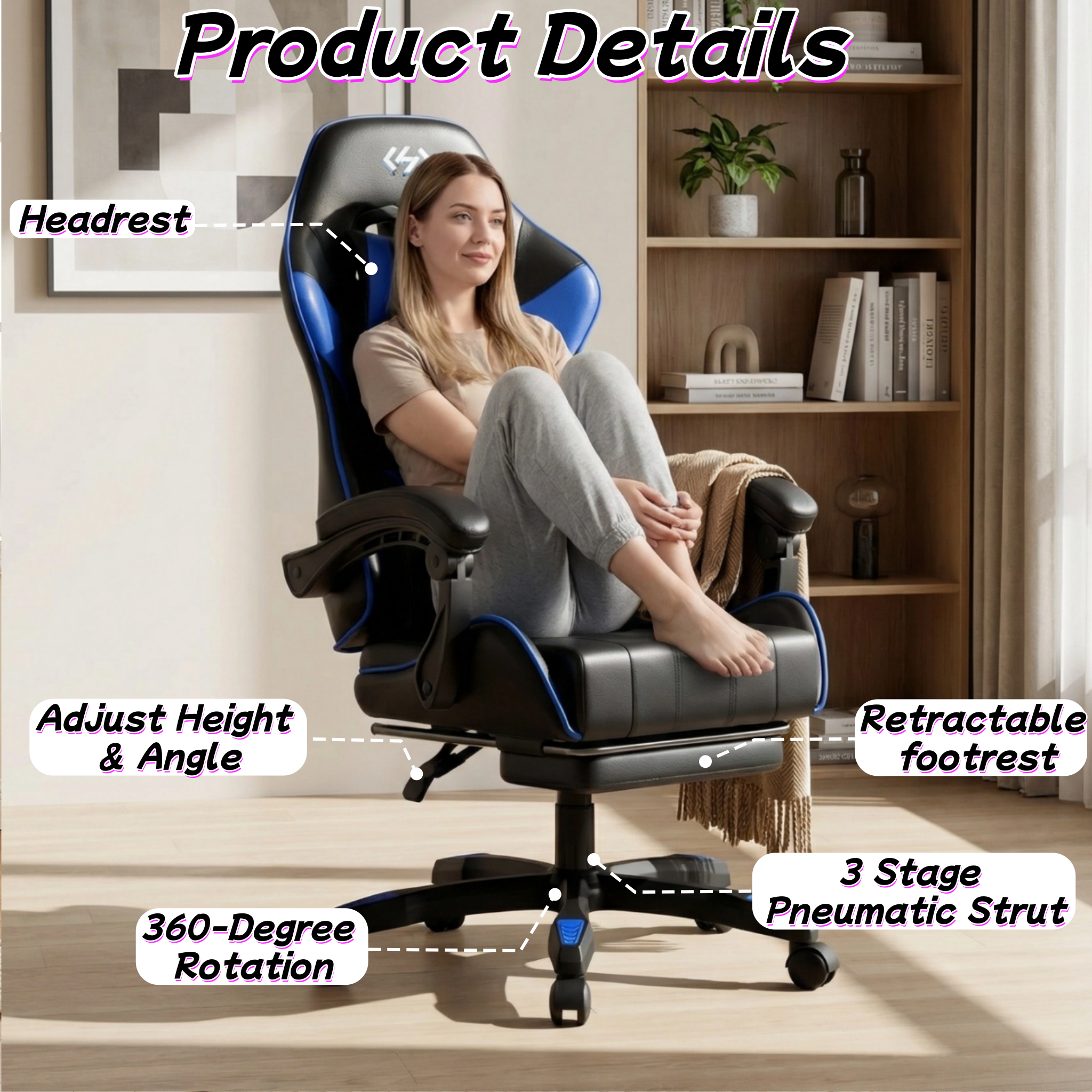 Ergonomic Gaming Chair, PU Lea - Gaming Desk With Hutch review and price