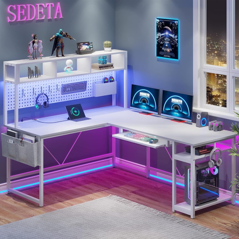 White L Shaped Gaming Desk, Re - Gaming Desk With Hutch review and price