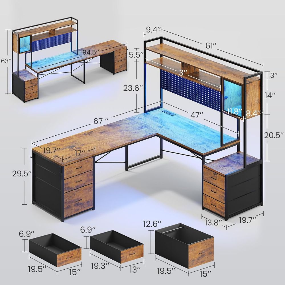 6 Drawer L-Shaped Gaming Desk  - Gaming Desk With Hutch review and price