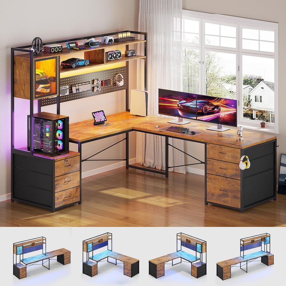6 Drawer L-Shaped Gaming Desk  - Gaming Desk With Hutch review and price