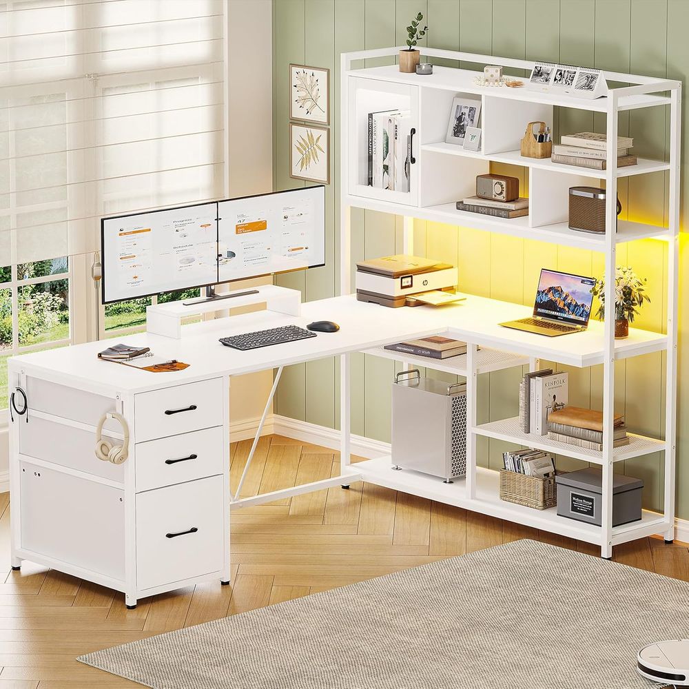 58 L-Shaped Desk with 3 Drawer - Gaming Desk With Hutch review and price
