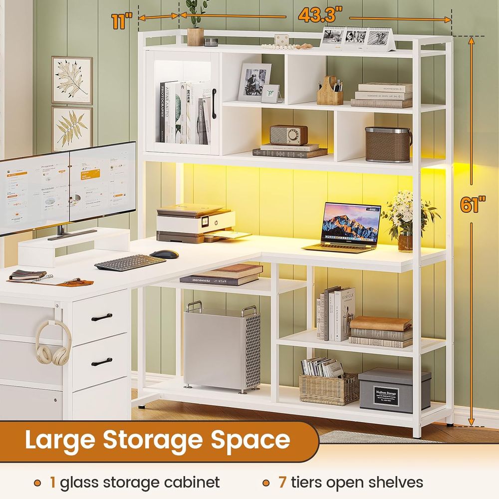 58 L-Shaped Desk with 3 Drawer - Gaming Desk With Hutch review and price