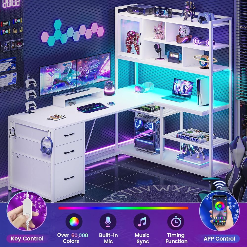 58 L-Shaped Desk with 3 Drawer - Gaming Desk With Hutch review and price